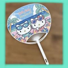 レトロ　ハローキティハイビスカス大判うちわ3枚セット 平成レトロ サンリオ 日焼けキティ うちわ 団扇 サーフィン