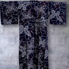 美品本絞り 浴衣 高級総絞り 有松鳴海絞り風 藍染 蝶々 レトロモダン