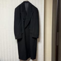 ダブルブレスト ピークドラペル ウール チェスターコート カシミヤ混 チェスターコート ダブル L ウールカシミヤ混Vライン 黒 ピークド