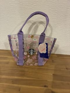 Starbucks ミニバッグ クリア 花柄 パープルのサムネイル