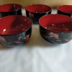 桂由美　漆器 汁、椀セット 5個 花デザイン 桂由美 多用椀 5客セット 黒塗り 花柄 漆器 - メルカリ