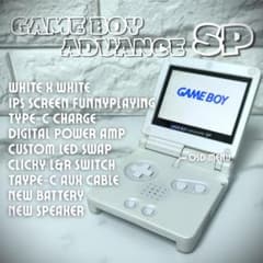 ☆GBA SP☆ IPS LCD, Type-C charging, AMP, New speaker, New battery, White