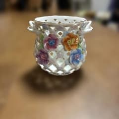 ドレスデン調 透かし彫り 陶花 ポプリポット 小物入れのサムネイル