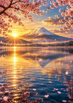 富士山 桜 開運アートポスター A4 金運 黄金の絶景 風景画 インテリアのサムネイル