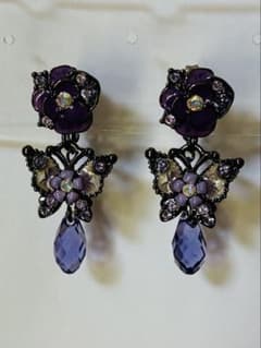 【希少/4way】ANNA SUI アナスイ ピアス 蝶 バラ パープル 黒のサムネイル