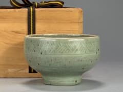 UM29韓国美術 高麗～李朝時代 茶道具 青磁茶碗 象嵌茶碗 時代 朝鮮古