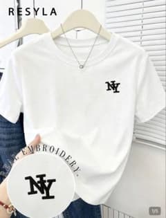 RESYLA ホワイト Tシャツ NYロゴ刺繍 レディース　SHEINのサムネイル