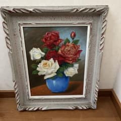 油彩画 バラの花束 金色フレーム 約42cm x 32cm - メルカリ