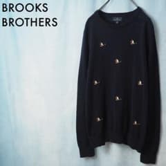 BROOKS BROTHERS | 오리 무늬 자수 코튼 캐시미어 니트 (Nv · M)