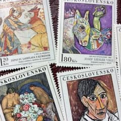 74429セール現品限 外国切手 チェコスロバキア発行絵画5種揃凹版
