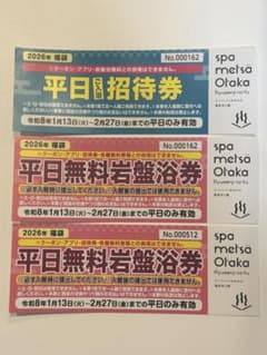 【週末価格】スパメッツァおおたか竜泉寺の湯 平日招待券・無料岩盤浴券セット 福袋のサムネイル