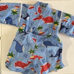 キッズ 甚平 クジラ柄 ブルー 上下セットのサムネイル