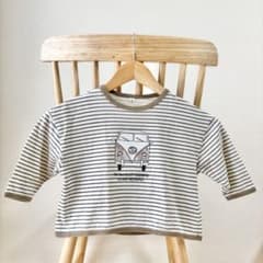 ボーダー 長袖　Tシャツ 90cm レトロ 車　秋服　男女兼用　保育園のサムネイル