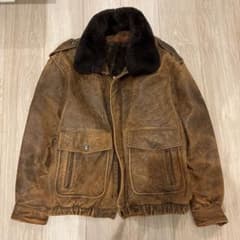 レザージャケット シングルライダース ライナー付 襟ボア ブラウン L相当 本革のサムネイル