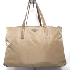 0398 PRADA ナイロン トートバッグ ベージュ 軽量 大容量 - メルカリ