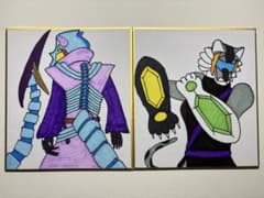 アナログイラスト 手描き オリジナルヒーロー2枚セット 竜染紫狼&豹空刹那のサムネイル