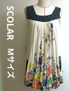 ScoLar ノースリーブ 花柄 ドット柄 Mサイズのサムネイル