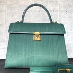 美品】COMTESSE ホースヘア エメラルドグリーン 2WAY ハンドバッグ 