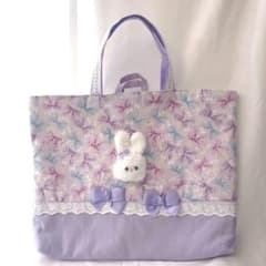 レッスンバック　ループ付き　りぼん　うさぎ　ぬいぐるみ　ゆめかわのサムネイル