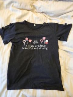 TOPVALU 袖にリボン付きの黒Tシャツ 160cm 小学生 女子のサムネイル