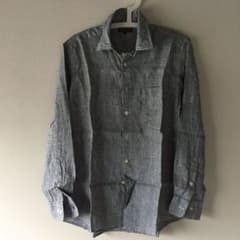 ビックシルエット 長袖 シャツ お上品な 千鳥 風 M 麻100% リネンのサムネイル