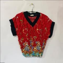 Flamingo 花柄 ポップコーン ベストTシャツ 赤・黒のサムネイル