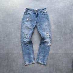 ZARA BASIC パンツ ダメージ加工 ライトブルー デニム DA34 - メルカリ