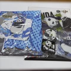 Jujutsu Kaisen Panda merchandise bundle: can badges, acrylic stands, cloths.