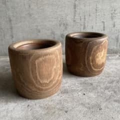 値下げ再出品❗火箸、灰均し、木灰付属・大正～昭和レトロ「手炙り・角火鉢」 火鉢 手あぶり 桐 くり抜き 木製 銅製 鉢 火箸 灰付き 2個 古道具