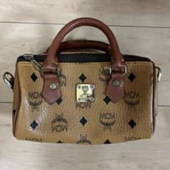 美品）MCM ロゴプリント ハンドバッグ ブラウン - メルカリ
