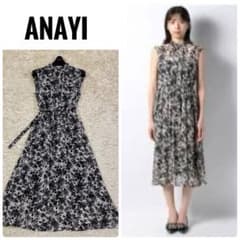 美品　アナイ　花柄　シースルー　ベルト　フレア　ロング　ワンピース　36 美品 アナイ 花柄 シースルー ベルト フレア ロング ワンピース 36