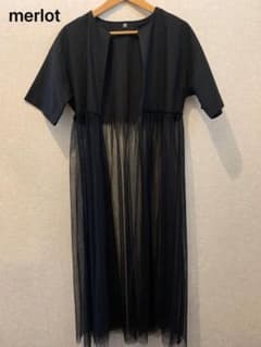 【お値下げ】merlot   切り替え　チュール　ロング　カーディガンのサムネイル