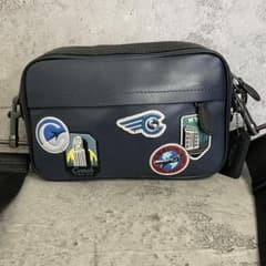 美品✨️コーチ カメラバッグ ショルダーバッグ NY ワッペン レザー 紺 