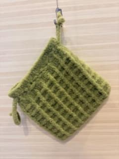 ハンドメイド 巾着袋 ワッフル編み グリーンのサムネイル