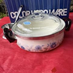 ［昭和レトロ］ホーロー鍋23cm ガラス蓋　湯豆腐お玉セットのサムネイル