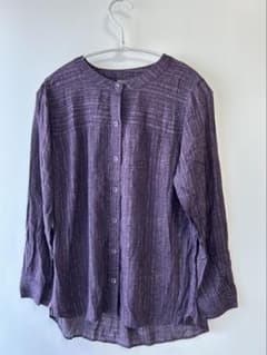 美品⭐️Eddie Bauer ノーカラーブラウス PM パープル系 総柄 春夏のサムネイル
