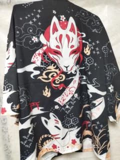 狐面柄 和風 羽織 ブラックのサムネイル