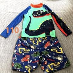 男の子水着110cm  トミカズボン、ラッシュガード恐竜柄H&M ２点セット売りのサムネイル