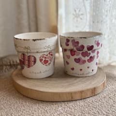 ハートづくし 植木鉢2個セット デコパージュ リメイク鉢 リメ鉢