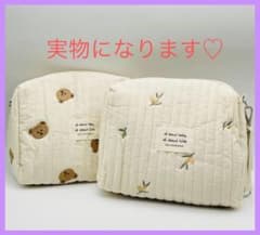 【韓国】オリーブ　キルティングポーチ オムツポーチ お祝い ベビー イブル 刺繍のサムネイル