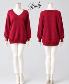 Rady Vネックニット 袖ジップ レッド