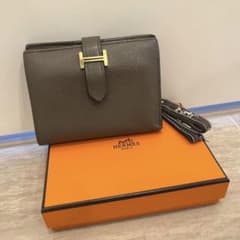 HERMES/エルメス】 レア ベアン コンパクト エタン ローズゴールド金具 
