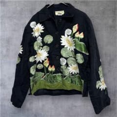 希少 Carrie Allen （M）蓮の花 総刺繍 コットンジャケット 黒 希少 Carrie Allen （M）蓮の花 総刺繍 コットンジャケット 黒 - メルカリ