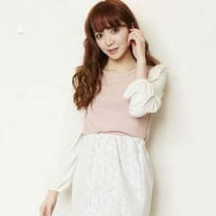 MIIA フリル パール付き シフォン袖オーガンジー リブ トップスのサムネイル