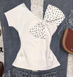 shein ドットリボンTシャツ 半袖のサムネイル