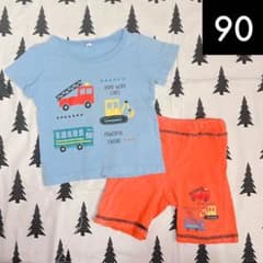 はたらくくるま★消防車&ダンプカー&バス★Tシャツ&ハーフパンツセット★90★のサムネイル