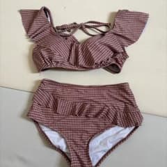 オフショルダー ビキニ ブラウンチェック Mのサムネイル