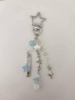 ビーズキーホルダー 星 安全ピン ブルー 水色のサムネイル