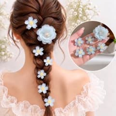ヘアクリップ 水色　花髪飾り ヘアアクセサリー 12点セットのサムネイル