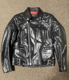 666 ブラックレザーパテッドダブルライダースジャケットのサムネイル